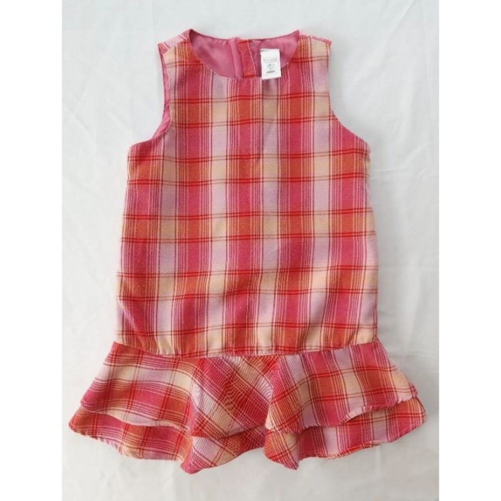 Vintage 2004 Old Navy Toddler Girls Pink Orange Plaid Ruffle Dress 2T Y2K